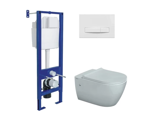 Комплект: инсталляция АТОМ Line кнопка белая, унитаз MASCON Rimless, сидение дюропласт микролифт, бы