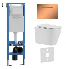 Комплект 3в1 IBERICA BLANCA инсталляция SILENCIO MINI, унитаз BURGOS ALTO белый, кнопка смыва INOX-C розовое золото глянцевое (IB.001M.BRA.231.1141)