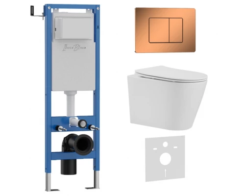 Комплект 3в1 IBERICA BLANCA инсталляция SILENCIO MINI, унитаз BURGOS ALTO белый, кнопка смыва INOX-C розовое золото глянцевое (IB.001M.BRA.234.1141)
