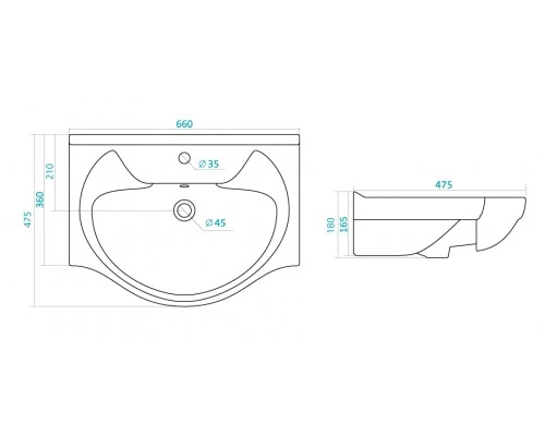 Раковина Santek Байкал, 1WH109651, 66 x 47.5, белая