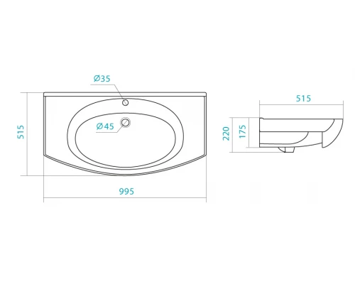 Раковина Santek Энигма100, 1WH207777, 99.5.3 x 51.5 см, фарфор, белая