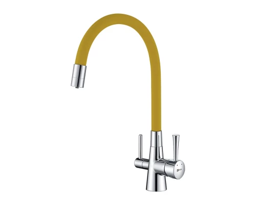 Смеситель Lemark Comfort LM3075C-Yellow для кухонной мойки, с подключением к фильтру питьевой воды, хром/желтый