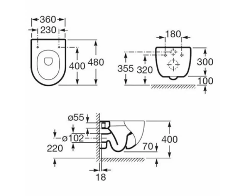 Инсталляция Roca Meridian с унитазом, сиденье микролифт, кнопка смыва, комплект, 893104110