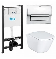 Инсталляция Roca с безободковым унитазом Roca Gap 34647L000, сиденье микролифт, клавиша хром, комплект 893104100