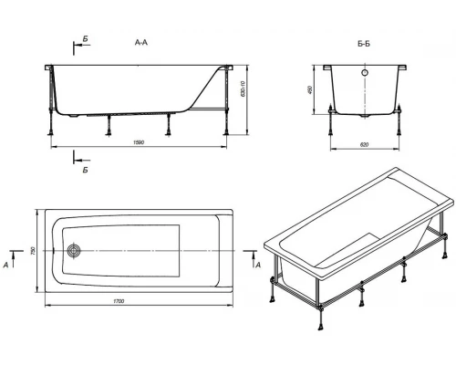 Акриловая ванна Roca Elba 170 х 75 см, белая, 248507000
