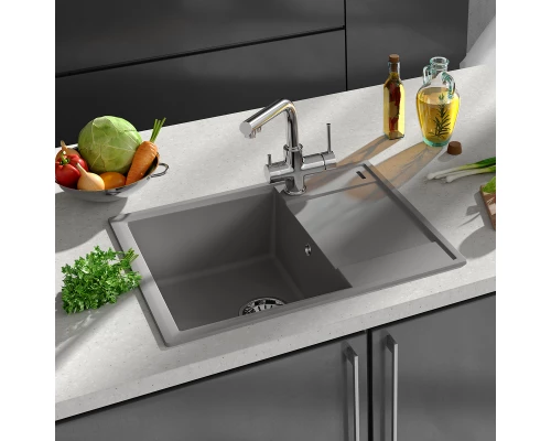 Кухонная мойка Lemark IMANDRA 640 врезная прямоугольная с крылом из кварцгранита цвет: Антрацит  (9910019)