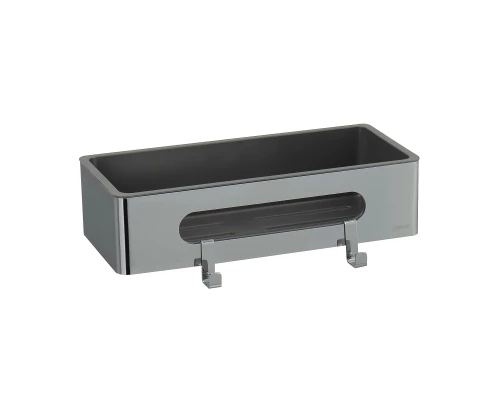 Полка для душа прямая Lemark SHELF LINE из нерж. стали с крючками, хром/вставка-пластик графит (9771043)