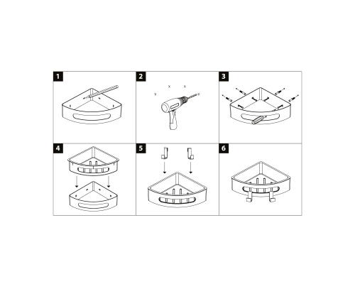 Полка для душа угловая Lemark SHELF LINE из нерж. стали с крючками, хром/вставка-пластик графит (9771046)