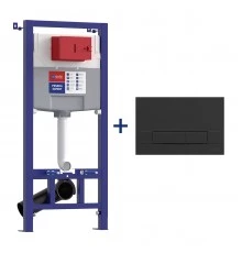 Комплект 2в1: Инсталляция Lemark PENEDA EXPERT для унитазов с кнопкой смыва BIT чёрный матовый Soft touch (9812216)