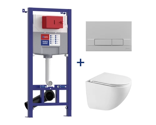 Комплект 3в1: Инсталляция Lemark PENEDA EXPERT с кнопкой смыва BIT хром матовый + унитаз подвесной Торнадо (100123433)