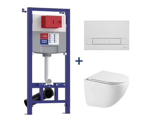 Комплект 3в1: Инсталляция Lemark PENEDA EXPERT с кнопкой смыва BIT хром глянец + унитаз подвесной Торнадо (100121431)