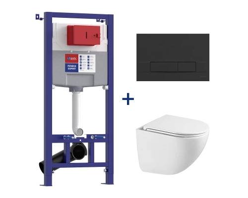 Комплект 3в1: Инсталляция Lemark PENEDA EXPERT с кнопкой смыва BIT чёрный матовый + унитаз подвесной Торнадо (100122432)