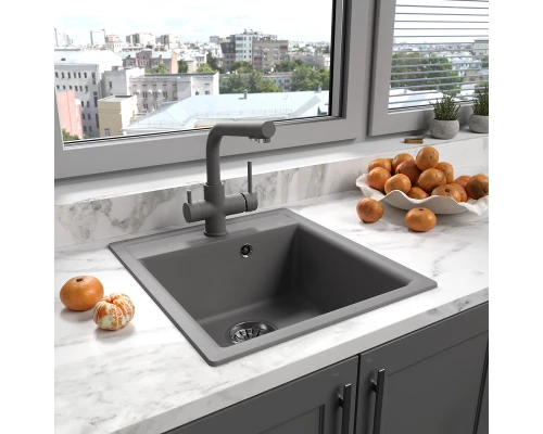 Кухонная мойка Lemark HANKA 450 врезная прямоугольная из кварцгранита цвет: Антрацит  (9910007)