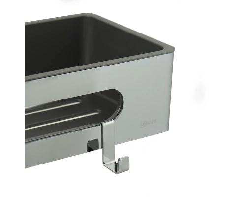Полка для душа прямая Lemark SHELF LINE из нерж. стали с крючками, хром/вставка-пластик графит (9771043)