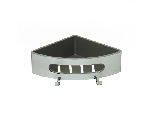 Полка для душа угловая Lemark SHELF LINE из нерж. стали с крючками, хром/вставка-пластик графит (9771046)