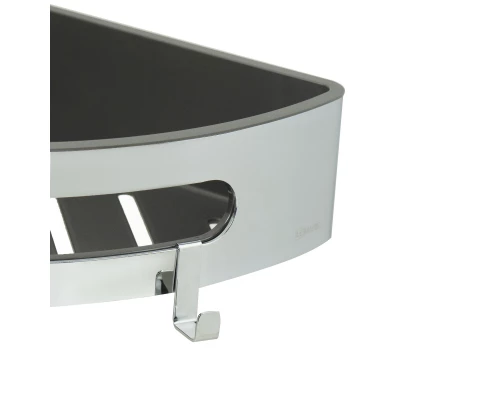 Полка для душа угловая Lemark SHELF LINE из нерж. стали с крючками, хром/вставка-пластик графит (9771046)