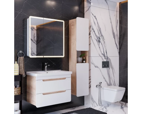 Зеркальный шкаф 70x80 см белый глянец Lemark Element LM70ZS-E