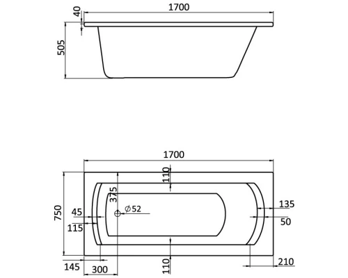 Акриловая ванна 170x75 см Santek Монако XL 1.WH11.1.980
