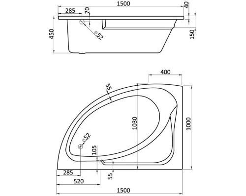 Акриловая ванна 150x100 см L Santek Гоа 1.WH11.2.033
