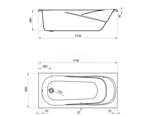 Акриловая ванна 170x80 см Santek Касабланка XL 1.WH30.2.441