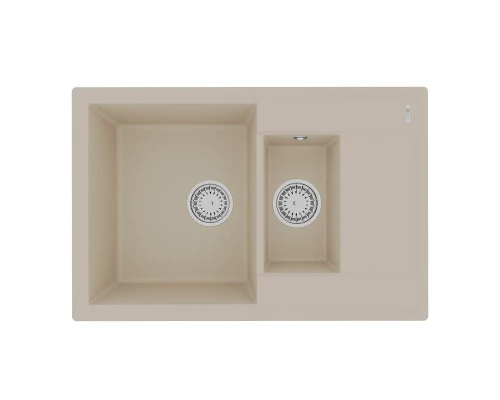 Кухонная мойка Lemark RAMZA 760 врезная прямоугольная с доп.чашей и крылом из кварцгранита, Бежевый