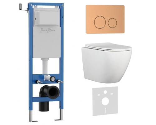 Комплект 3в1 IBERICA BLANCA инсталляция SILENCIO MINI, унитаз BILBAO ALTO белый, кнопка смыва INOX-О розовое золото матовое (IB.001M.BLA.234.8172)