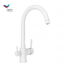 ГОРОД Смеситель для мойки с высоким изливом, с подключением фильтра, одноручный, белый, СЛАВЕН, Д74