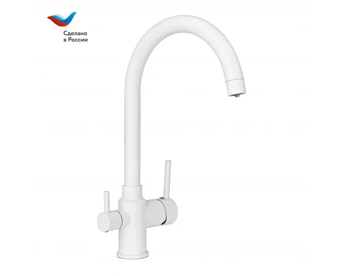 ГОРОД Смеситель для мойки с высоким изливом, с подключением фильтра, одноручный, белый, СЛАВЕН, Д74