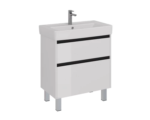 Тумба Lemark COMBI 80 см под 1 раковину, подвесная/напольная, 2 ящика, цвет планки: Чёрный, цвет кор