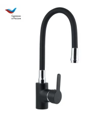 ЦВЕТ Смеситель для мойки с высоким изливом из силикона, одноручный, черный,  СЛАВЕН, Ф27