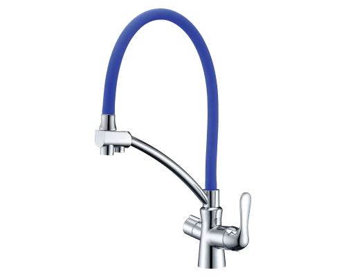 Comfort Смеситель для кухни, гиб.излив 210мм фильтр.воды, р/ОД, хром/синий, LM, LM3070C-Blue