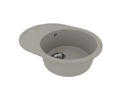 Кухонная мойка Lemark LACHA 620 врезная овальная с крылом из кварцгранита, Грей