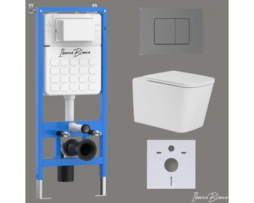 Комплект 3в1 IBERICA BLANCA инсталляция SILENCIO, унитаз TOLEDO ALTO белый, кнопка смыва INOX-C вороненая сталь (IB001.TLA.234.1180)