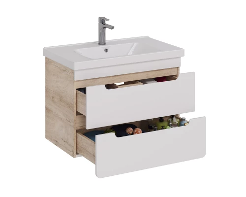 Тумба Lemark OLIVIA 80 см под 1 раковину, подвесная, 2 ящика, цвет корпуса: Дуб кантри, цвет фасада: