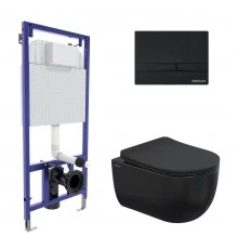 Комплект для монтажа подвесного унитаза: инсталляция NOVUM525, кнопка F5 soft touch черный, унитаз V