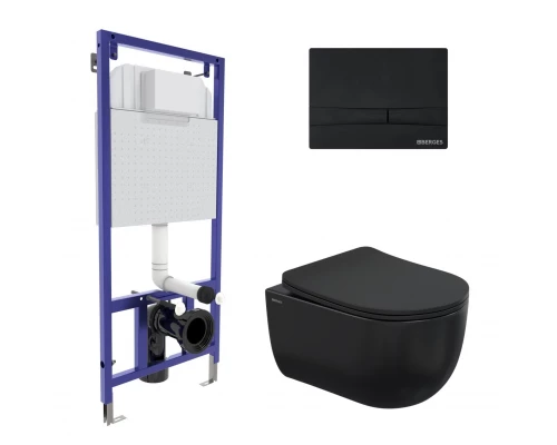 Комплект для монтажа подвесного унитаза: инсталляция NOVUM525, кнопка F5 soft touch черный, унитаз V