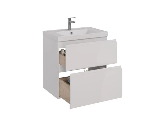 Тумба Lemark VEON 60 см под 1 раковину, подвесная/напольная, 2 ящика, цвет корпуса, фасада: Белый гл