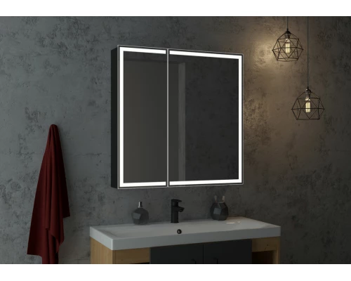 Зеркало-шкаф Mirror Box black Led 800х800
