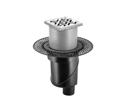 Трап водосток PLATZ Antik 100х100, хром глянец, S-сифон D50/105 H50 вертикальный, BERGES