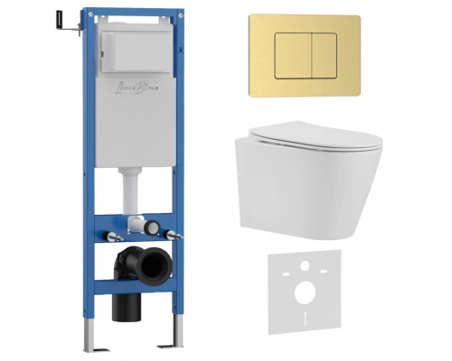 Комплект 3в1 IBERICA BLANCA инсталляция SILENCIO MINI, унитаз BURGOS ALTO белый, кнопка смыва INOX-C золото матовое (IB.001M.BRA.231.1150)