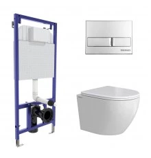 Комплект: инсталляция NOVUM кнопка L3 хром глянец, унитаз OKUS Rimless 49 см, сиденье дюропласт микр