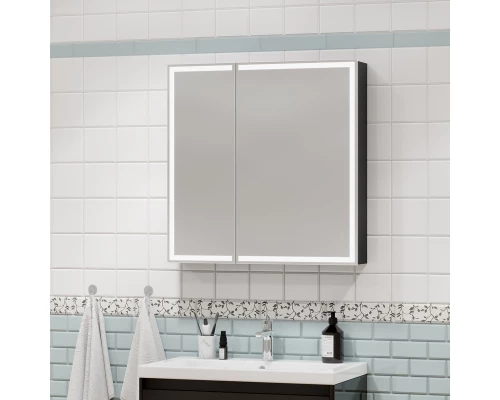 Зеркало-шкаф Mirror Box black Led 800х800