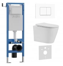 Комплект 3в1 IBERICA BLANCA инсталляция SILENCIO MINI, унитаз BURGOS ALTO белый, кнопка смыва INOX-C белый матовый (IB.001M.BRA.231.111)