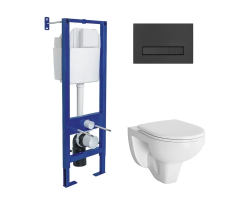 Комплект: инсталляция ATOM Line кнопка черная Soft Touch, унитаз подвесной Gamma с сиденьем дюроплас