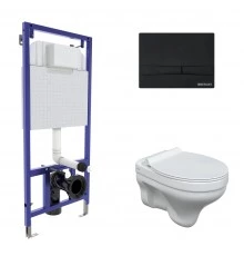 Комплект: инсталляция NOVUM, кнопка F5 черная Soft Touch, унитаз ALBIT S, сиденье дюропласт Top Slim