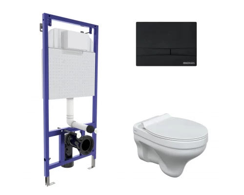 Комплект: инсталляция NOVUM, кнопка F5 черная Soft Touch, унитаз ALBIT S, сиденье дюропласт Top Slim