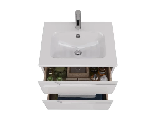 Тумба Lemark MIANO 60 см под 1 раковину, подвесная, 2 ящика, цвет корпуса, фасада: Белый глянец