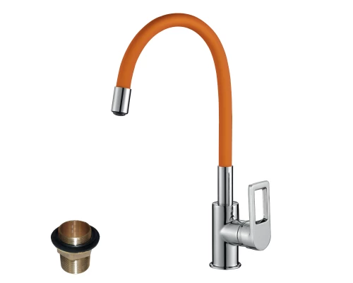Z35 Смеситель для кухни, гиб.цвет.излив 216мм, р/ОД, хром/оранжевый, ROS, Z35-35U-Orange