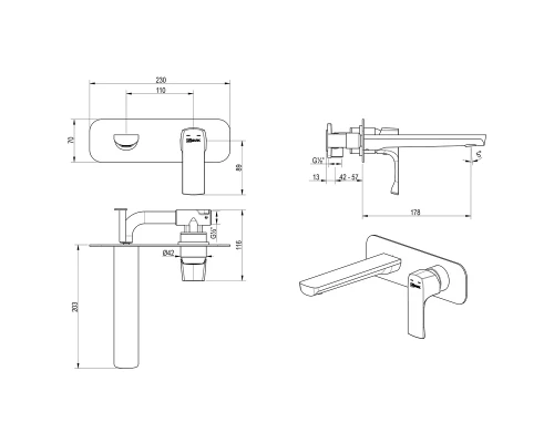 Ursus Смеситель для умывальника встраиваемый, матовое золото, LM, LM7226BG