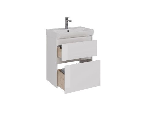 Тумба Lemark COMBI 60 см под 1 раковину, подвесная/напольная, 2 ящика, цвет корпуса, фасада: Белый г